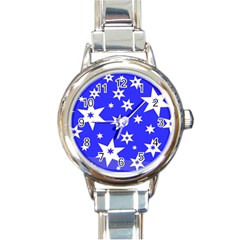 Star Background Pattern Advent Round Italian Charm Watch by Celenk