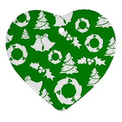 Green White Backdrop Background Card Christmas Ornament (heart)