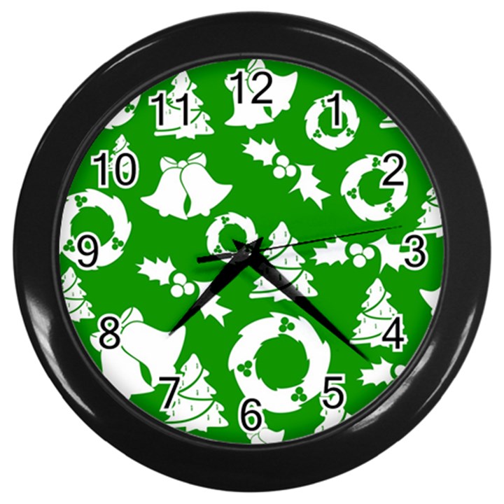 Green White Backdrop Background Card Christmas Wall Clocks (Black)