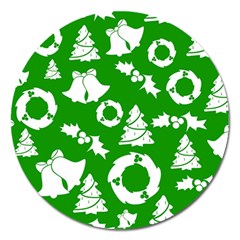 Green White Backdrop Background Card Christmas Magnet 5  (round) by Celenk