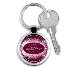 Christmas Card Red Snowflakes Key Chains (round)  by Celenk