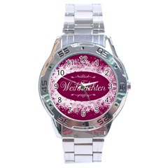 Christmas Card Red Snowflakes Stainless Steel Analogue Watch by Celenk