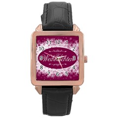 Christmas Card Red Snowflakes Rose Gold Leather Watch  by Celenk