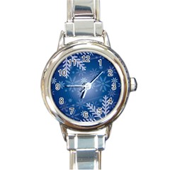 Snowflakes Background Blue Snowy Round Italian Charm Watch by Celenk