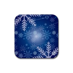 Snowflakes Background Blue Snowy Rubber Coaster (square)  by Celenk