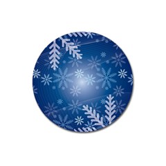 Snowflakes Background Blue Snowy Magnet 3  (round) by Celenk