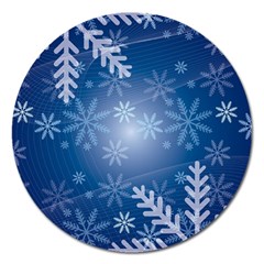 Snowflakes Background Blue Snowy Magnet 5  (round) by Celenk