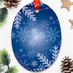 Snowflakes Background Blue Snowy Oval Ornament (two Sides)