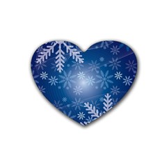 Snowflakes Background Blue Snowy Rubber Coaster (heart)  by Celenk