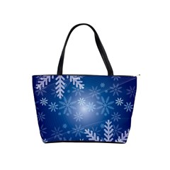 Snowflakes Background Blue Snowy Shoulder Handbags by Celenk