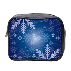 Snowflakes Background Blue Snowy Mini Toiletries Bag 2-side by Celenk