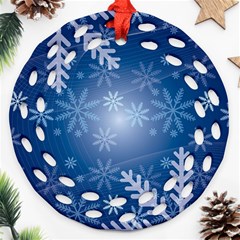 Snowflakes Background Blue Snowy Ornament (round Filigree) by Celenk