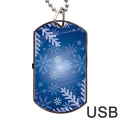 Snowflakes Background Blue Snowy Dog Tag Usb Flash (one Side) by Celenk