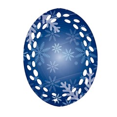 Snowflakes Background Blue Snowy Oval Filigree Ornament (two Sides) by Celenk