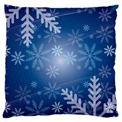 Snowflakes Background Blue Snowy Large Cushion Case (two Sides) by Celenk