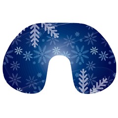 Snowflakes Background Blue Snowy Travel Neck Pillows by Celenk