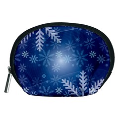 Snowflakes Background Blue Snowy Accessory Pouches (medium)  by Celenk