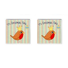 Bird Christmas Card Blue Modern Cufflinks (square) by Celenk