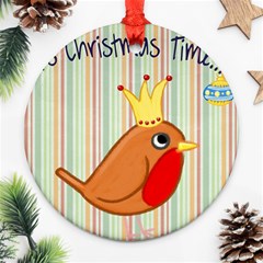 Bird Christmas Card Blue Modern Round Ornament (two Sides)