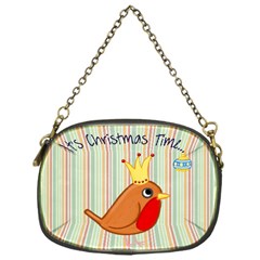 Bird Christmas Card Blue Modern Chain Purses (one Side)  by Celenk