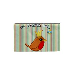 Bird Christmas Card Blue Modern Cosmetic Bag (small)  by Celenk