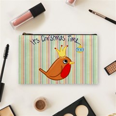 Bird Christmas Card Blue Modern Cosmetic Bag (medium)  by Celenk