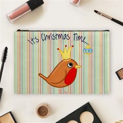 Bird Christmas Card Blue Modern Cosmetic Bag (large)  by Celenk