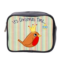 Bird Christmas Card Blue Modern Mini Toiletries Bag 2-side by Celenk