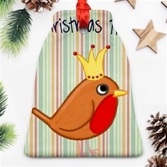 Bird Christmas Card Blue Modern Bell Ornament (two Sides)