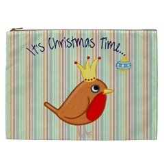 Bird Christmas Card Blue Modern Cosmetic Bag (xxl)  by Celenk