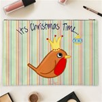 Bird Christmas Card Blue Modern Cosmetic Bag (XXL)  Back