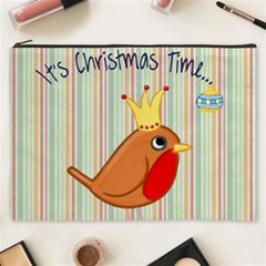 Bird Christmas Card Blue Modern Cosmetic Bag (xxxl)  by Celenk