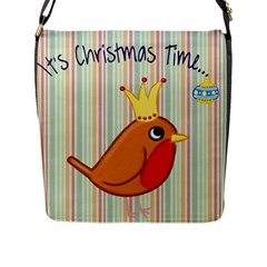 Bird Christmas Card Blue Modern Flap Messenger Bag (l) 