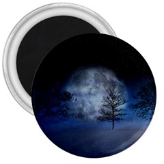 Winter Wintry Moon Christmas Snow 3  Magnets by Celenk