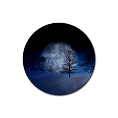 Winter Wintry Moon Christmas Snow Rubber Coaster (round)  by Celenk