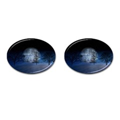 Winter Wintry Moon Christmas Snow Cufflinks (oval) by Celenk