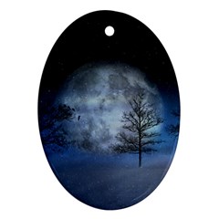 Winter Wintry Moon Christmas Snow Oval Ornament (two Sides) by Celenk