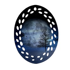 Winter Wintry Moon Christmas Snow Ornament (oval Filigree) by Celenk