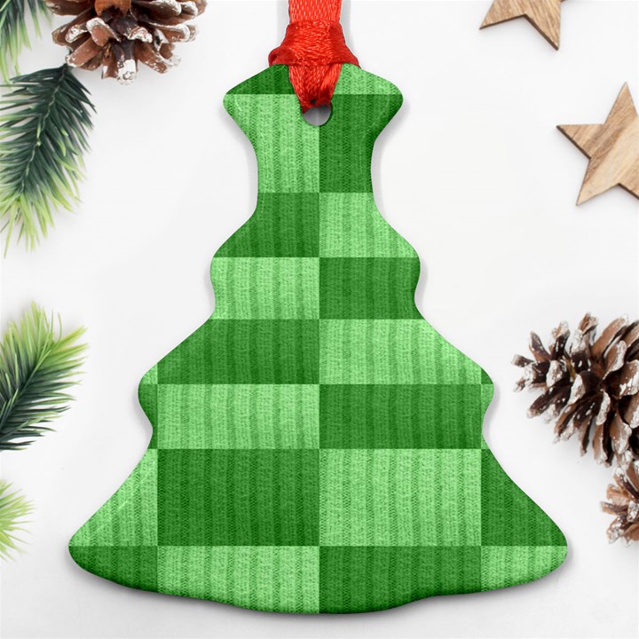 Wool Ribbed Texture Green Shades Christmas Tree Ornament (Two Sides)