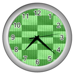 Wool Ribbed Texture Green Shades Wall Clocks (silver)  by Celenk