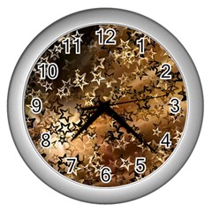 Star Sky Graphic Night Background Wall Clocks (silver)  by Celenk