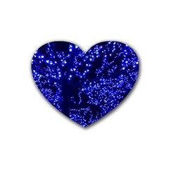 Lights Blue Tree Night Glow Rubber Coaster (heart)  by Celenk