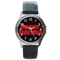 Star Sky Graphic Night Background Round Metal Watch