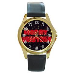 Star Sky Graphic Night Background Round Gold Metal Watch