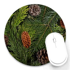 Branch Christmas Cone Evergreen Round Mousepads by Celenk