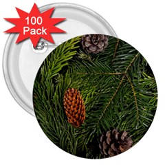 Branch Christmas Cone Evergreen 3  Buttons (100 Pack)  by Celenk