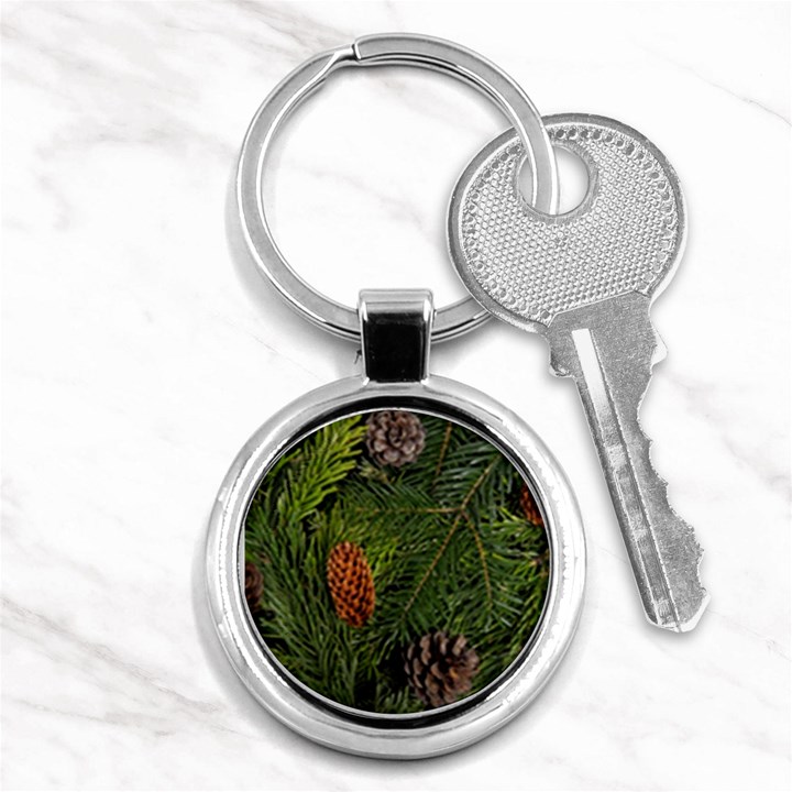 Branch Christmas Cone Evergreen Key Chains (Round) 