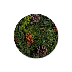 Branch Christmas Cone Evergreen Rubber Round Coaster (4 Pack)  by Celenk