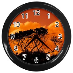 Trees Branches Sunset Sky Clouds Wall Clocks (black) by Celenk