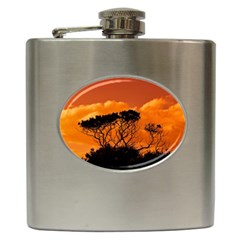 Trees Branches Sunset Sky Clouds Hip Flask (6 Oz) by Celenk